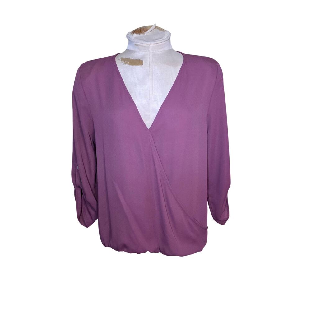Stitch Fix West Kei Blouse Top Roll-Tab Sleeves Faux Wrap Size MP NWT